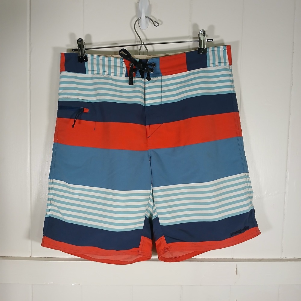 Patagonia Wavefarer Board Shorts Mens 32 Multi Color Striped Recycled Nylon
